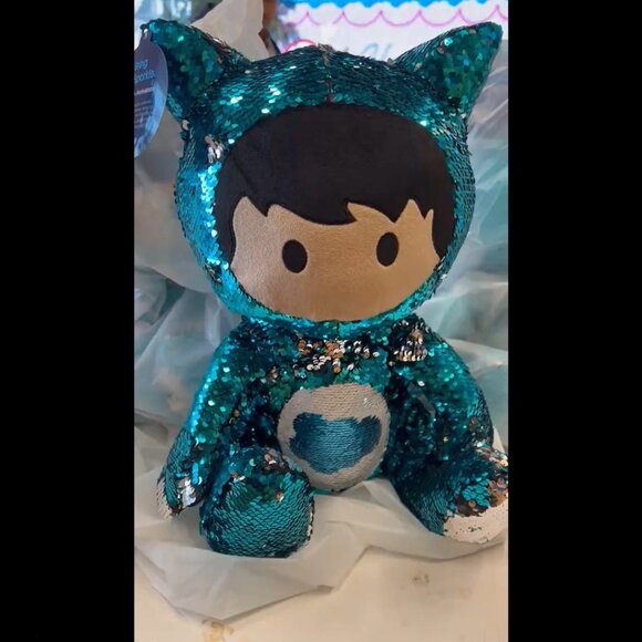 New SALESFORCE ANNIVERSARY Sequin Plush Doll, Astro, Blue / Silver.  Large.  16" - Picture 1 of 14